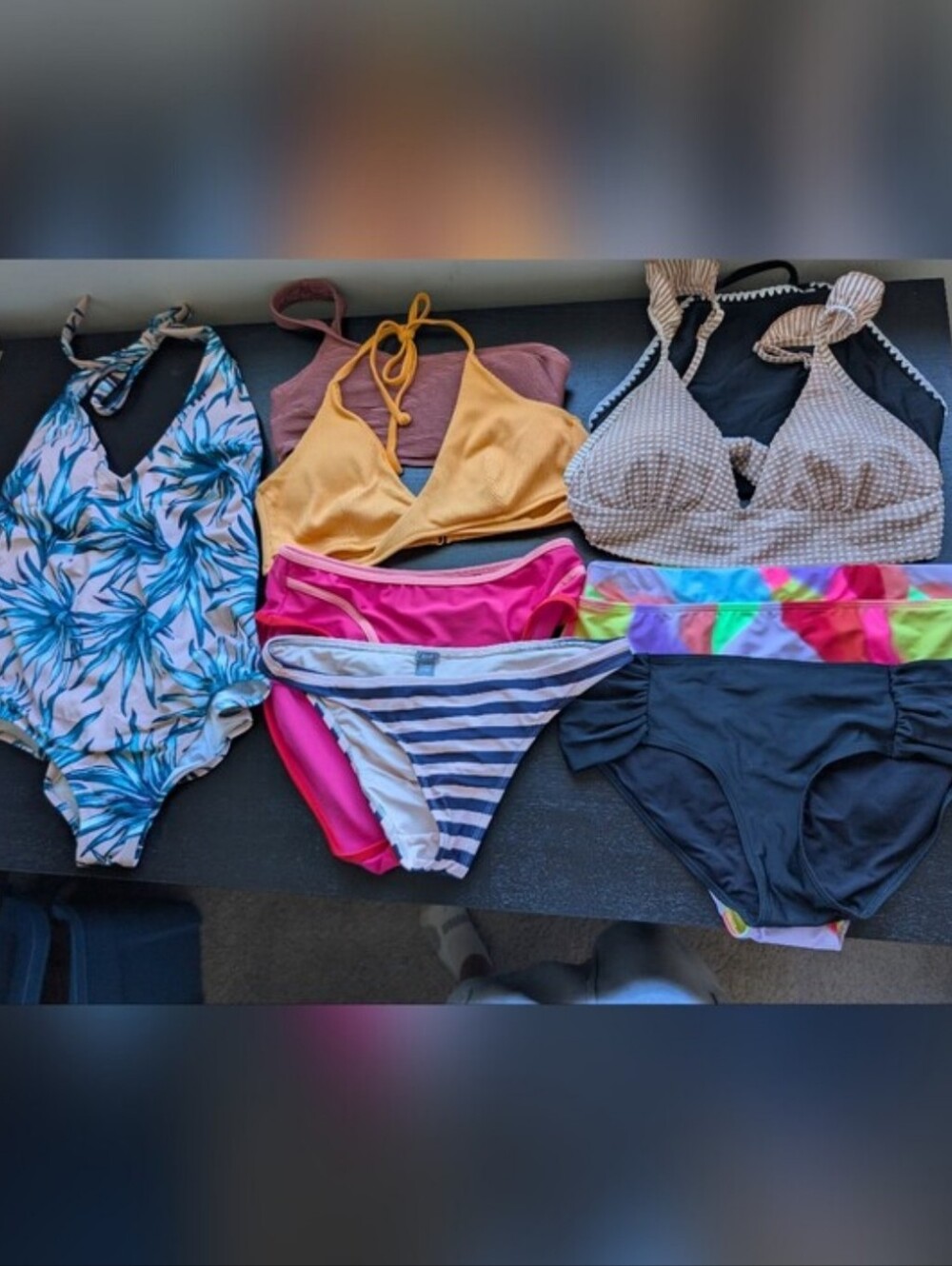 Size LARGE Swimsuit Bundle Lot 9pc Aerie PINK Reebok Mixed Bikini One Piece